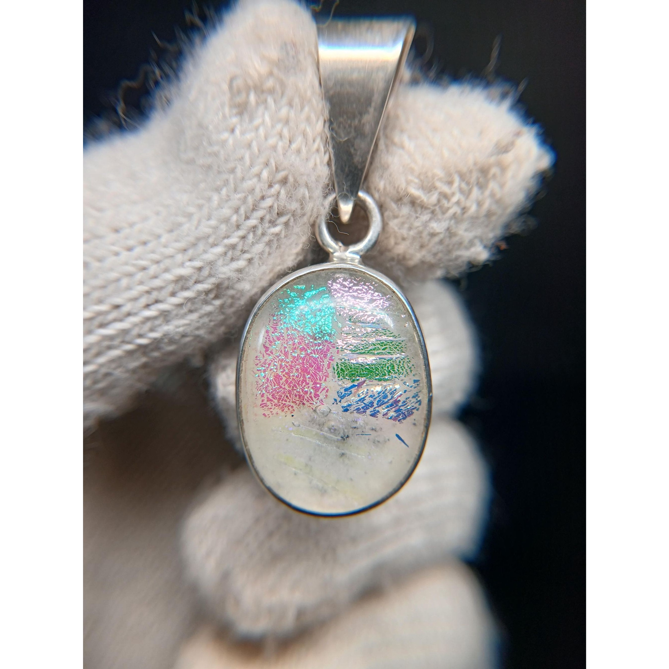 Sterling Silver 950 Dichroic Glass Oval Cabochon Pendant